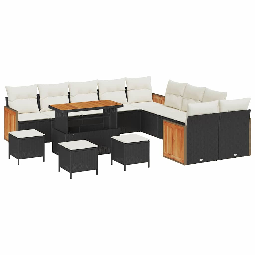 Garten-Sofa-Set 14 pcs Schwarz und Creme 110 x 55 x 71 cm